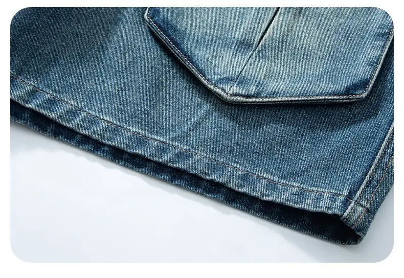 Bermuda Men's Denim Shorts Summer New Fashion Loose Jeans Casual Vintage Drawstring Cargo Short Pants Male Streetwear