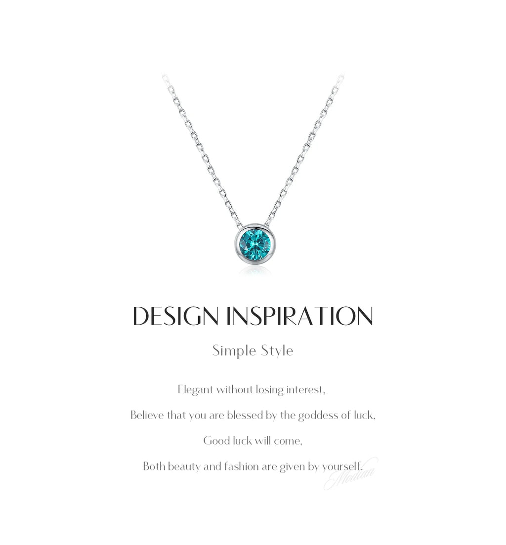 925 Sterling Silver Teal Round Zirconia Pendant Necklace White Gold Plated Neck Link Chain For Women Party Jewelry Gift