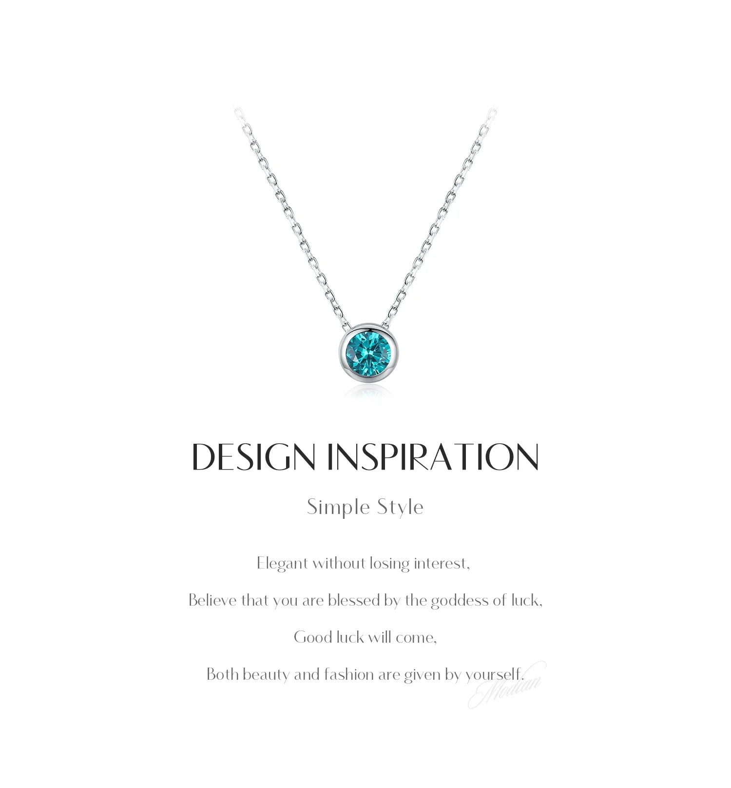 925 Sterling Silver Teal Round Zirconia Pendant Necklace White Gold Plated Neck Link Chain For Women Party Jewelry Gift