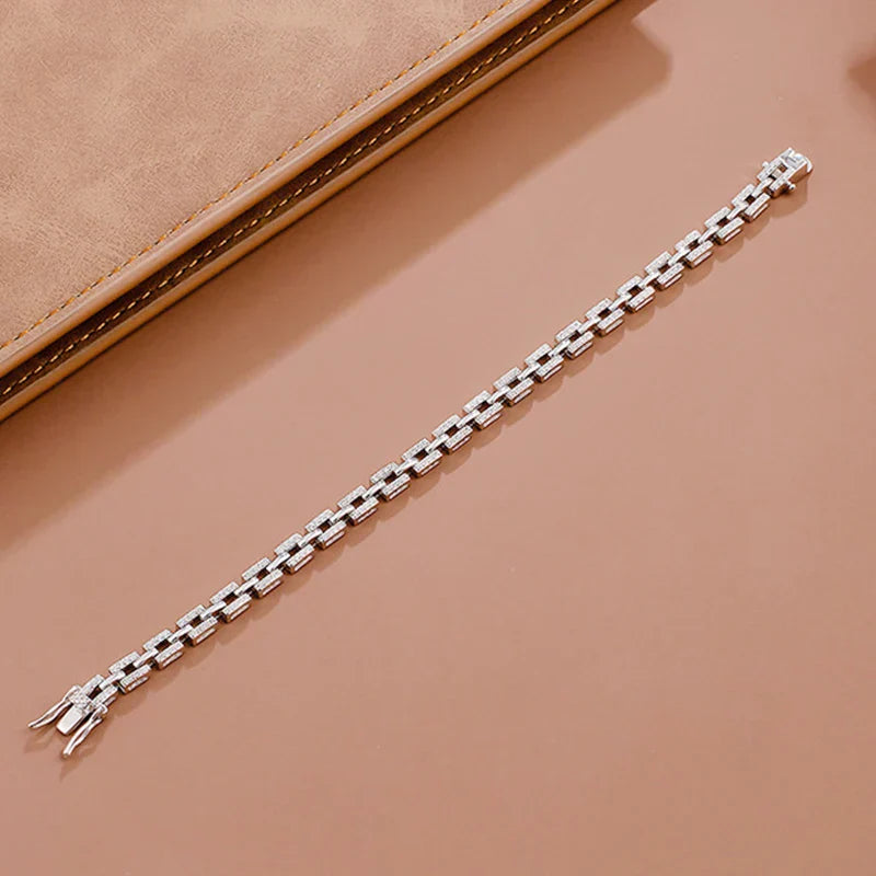 Luxury Designer Tank Chain Moissanite Bracelet for Women Party Wedding Fine Jewelry S925 Sterling Silver Diamond Bracelets