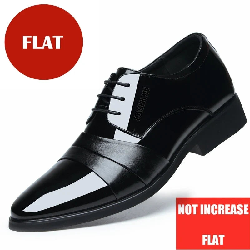 6cm/8cm Height Increasing Mens Formal Dress Shoes Cow Leather Elevator Shoes Business Office Oxfords Wedding Party Social Shoes