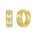 Four-Leaf Clover Moissanite Huggies Earrings 925 Sterling Silver Flower Hypoallergenic Jewelry for Women Lucky Gift