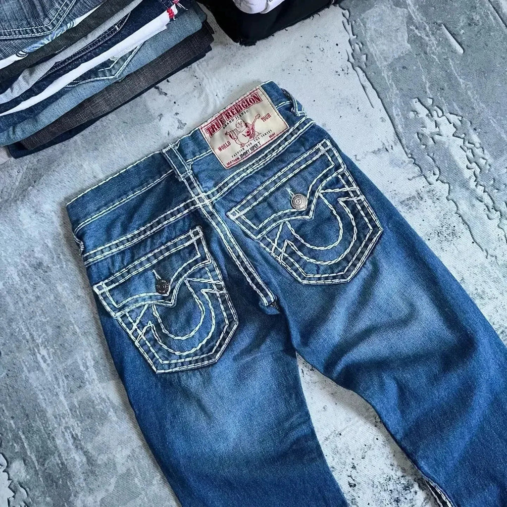 Trend Buddha Baggy Pants Hip Hop Streetwear Black Jeans Fashion Embroidered Y2k Gothic Straight Leg Wide Leg Jean Men Clothing