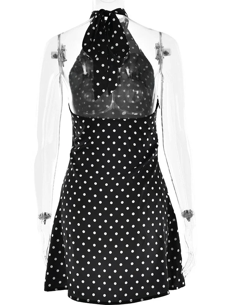 Woman Clothes Halter Sleeveless Polka Dot Satin Short Dress 2026 Summer Sexy Bandage Backless Mini Evening Party Dresses