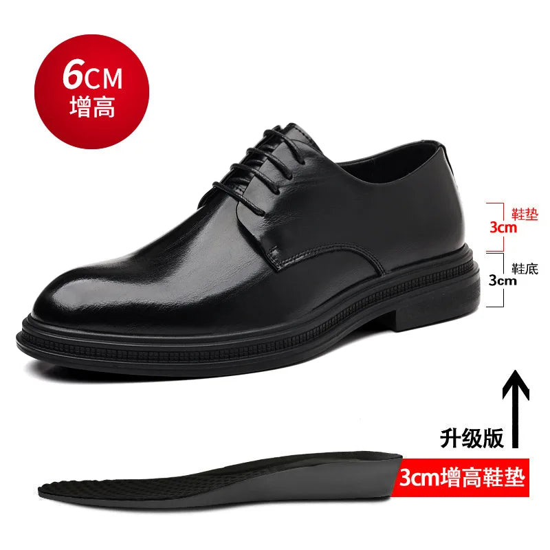 Spring Summer Increase Leather Shoes for Man Lace Designer Business Casual Shoes Male Fashion British Style Dress Shoe Man