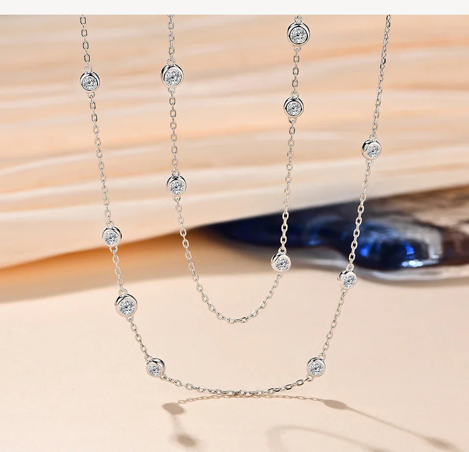 925 Silver Necklace Chain Round Cut 3.5mm D Color Moissanite Necklace for Women Elegant Charms Fine Jewelry Pass Test