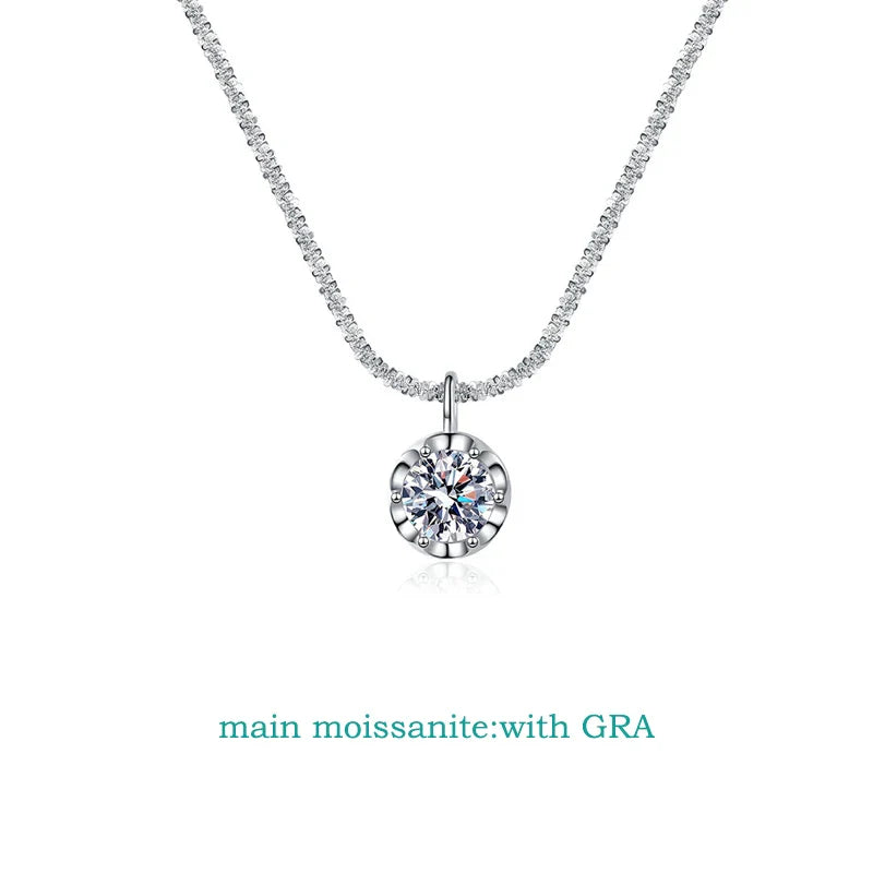 1CT 2CT Certified D Color Moissanite Necklace for Women Sparkling Lab Diamond Pendant Chain S925 Sterling Silver Jewelry