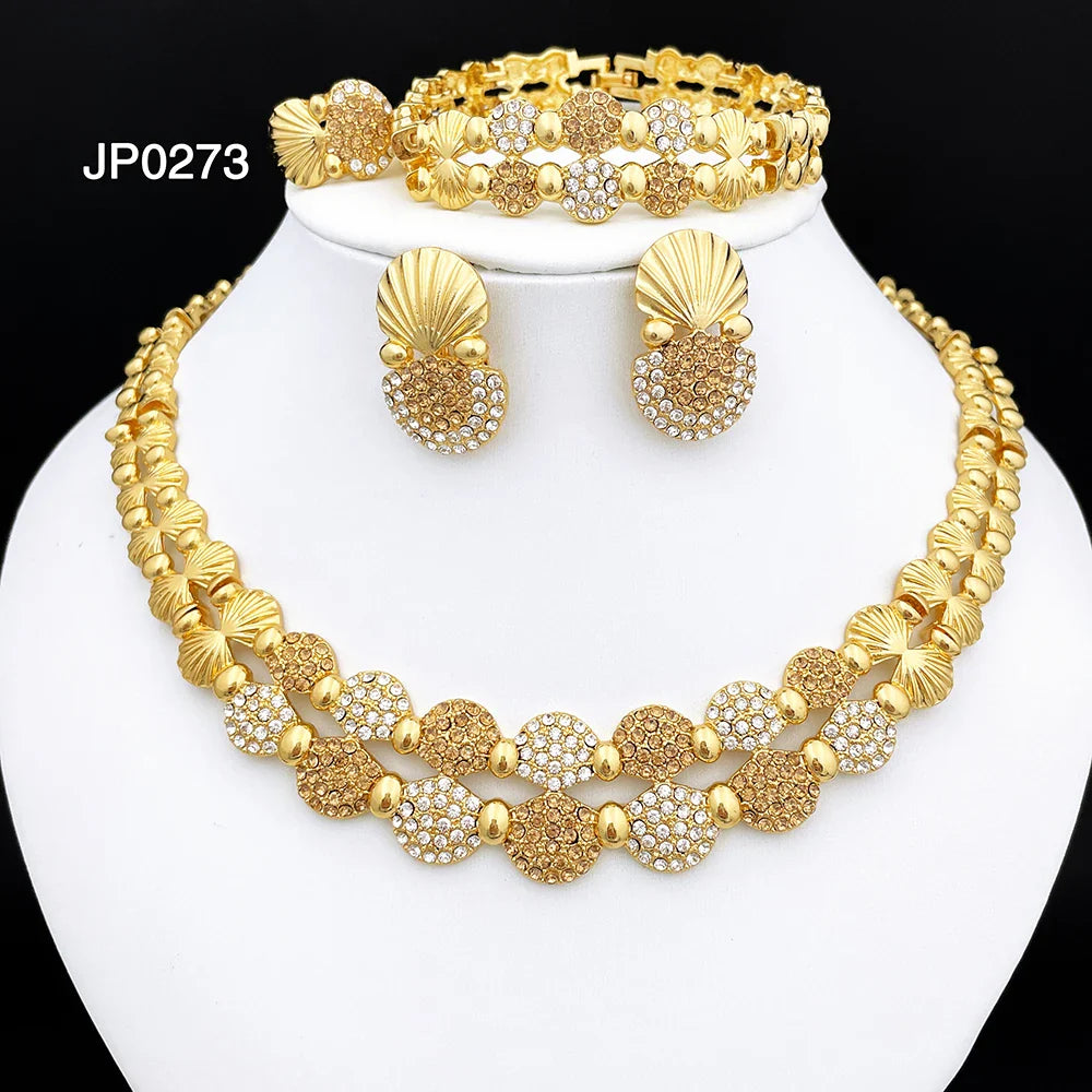 latest Italian Ladies Fine Jewelry Sets Gold Color Women Necklace Earrings African Big Jewelry Wedding Party Gift