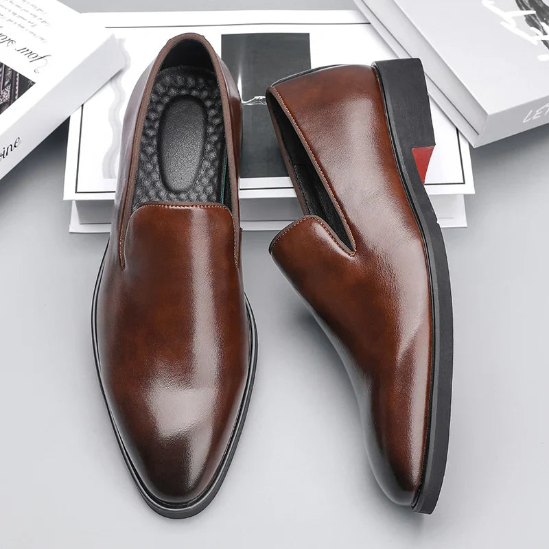 Italian brand mens Loafers Men's brown daily soft sole red sole patent leather shoes Outdoor business dress shoes big size：38-48
