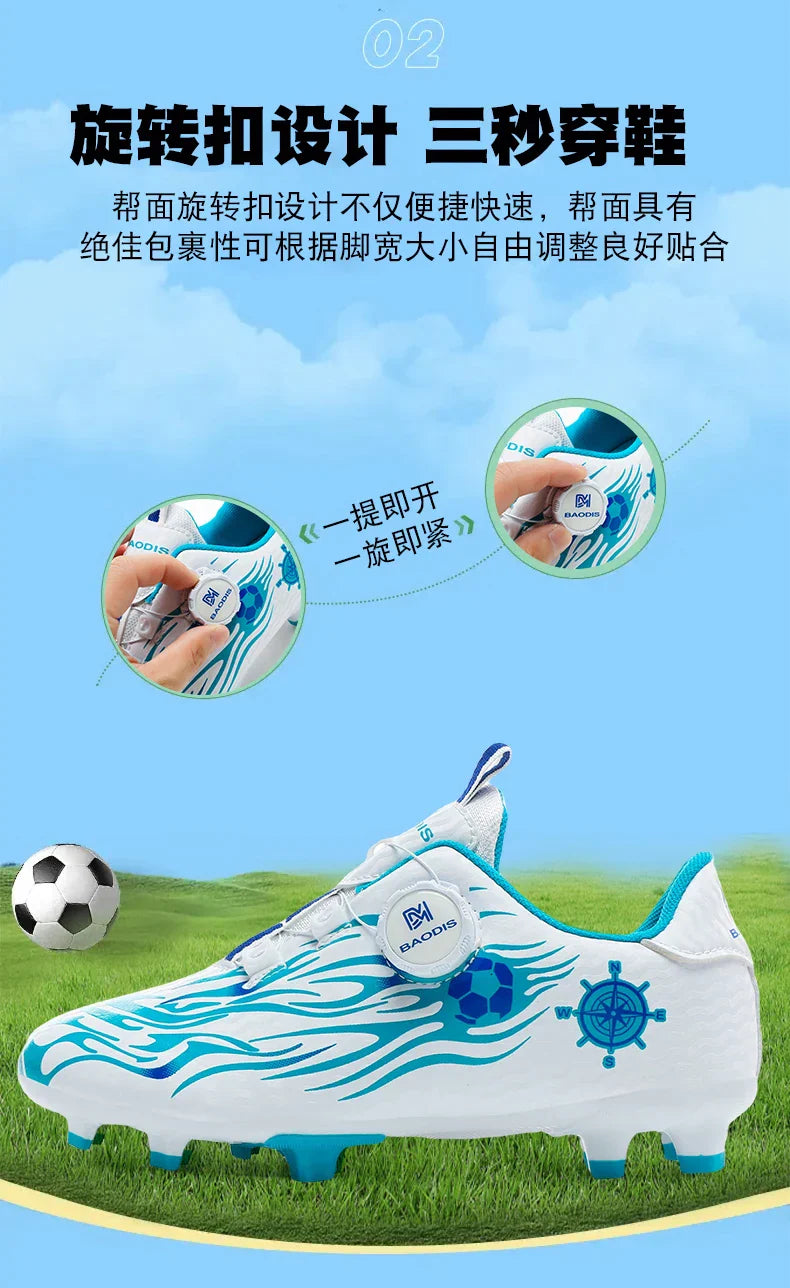 Kids Turf Soccer Cleats Children Football Shoes Breathable Lightweight Training Sneakers Non-Slip Athletic Sport Boots Boys Girl