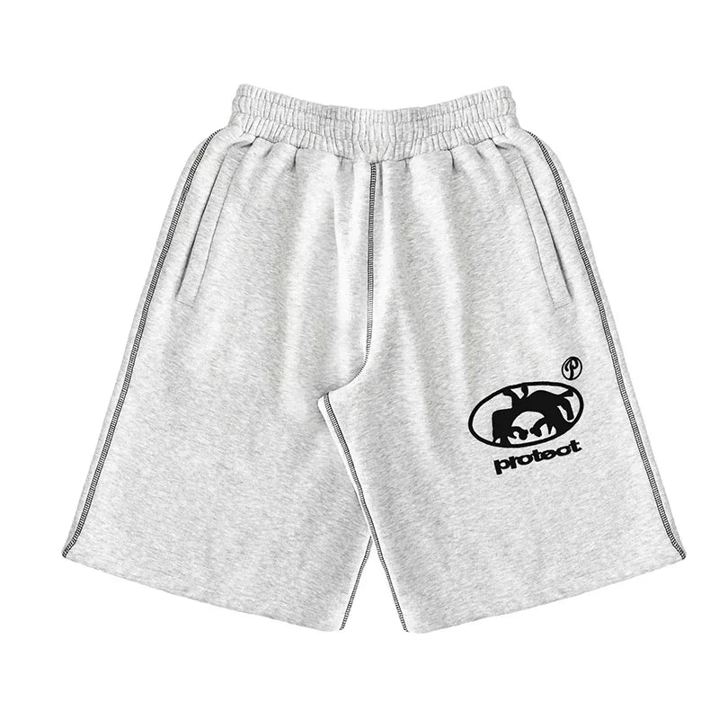 Summer Men Grey Cotton Y2K Hiphop Streetwear Shorts European Street Style Trendy Baggy Casual Cargo Urban Casual Wear Fashion