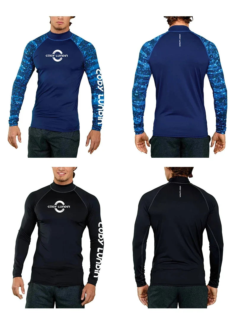 Men's UPF 50+ Compression Turtleneck Swimming Training Shirt Gym Fitness T-Shirt Surf Sports Rashguard Custom Logo Fishing Top