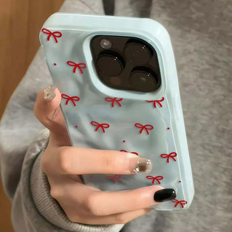 جراب هاتف بنقوش نقاط فيونكة حمراء لهاتف آيفون 11 Funda آيفون 17 13 14 15 16 برو ماكس 12 بلس 14promax غطاء ناعم مقاوم للصدمات
