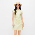 Women Dress One Shoulder Oblique Neck Waist Pleated Solid Cool Feeling Mini 2026 Summer Minimalist Temperament Fashion Top