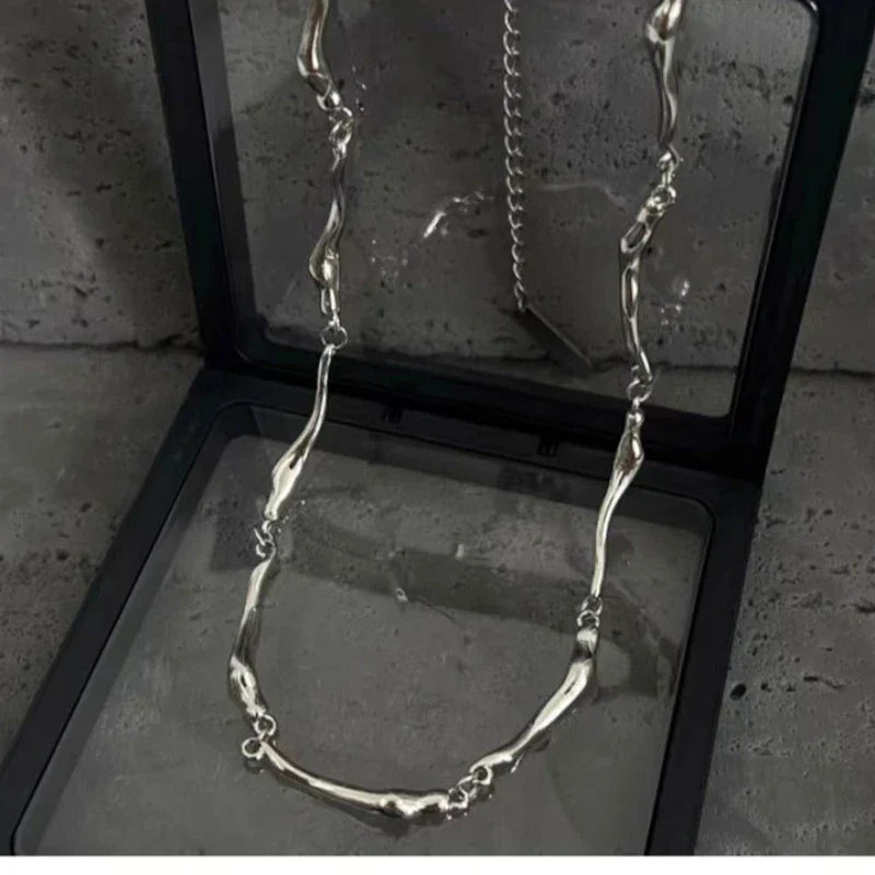 New Irregular Wave Shape Chain Men Necklace Advanced Sense Stainless Steel Figaro Cuban Chain Necklace For Men Women Jewelry
