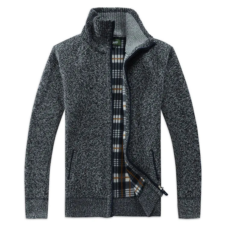 Men Plaid Cardigan V-neck Fleece Sweater Men's  Autumn Clothing Classic Cardigans Jacket Button Mens Knitting Outwear