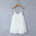 2025 Women White Big Backless Sling Dress O Neck Back Zipper Loose Swing Mini Short Dresses Holiday Robe