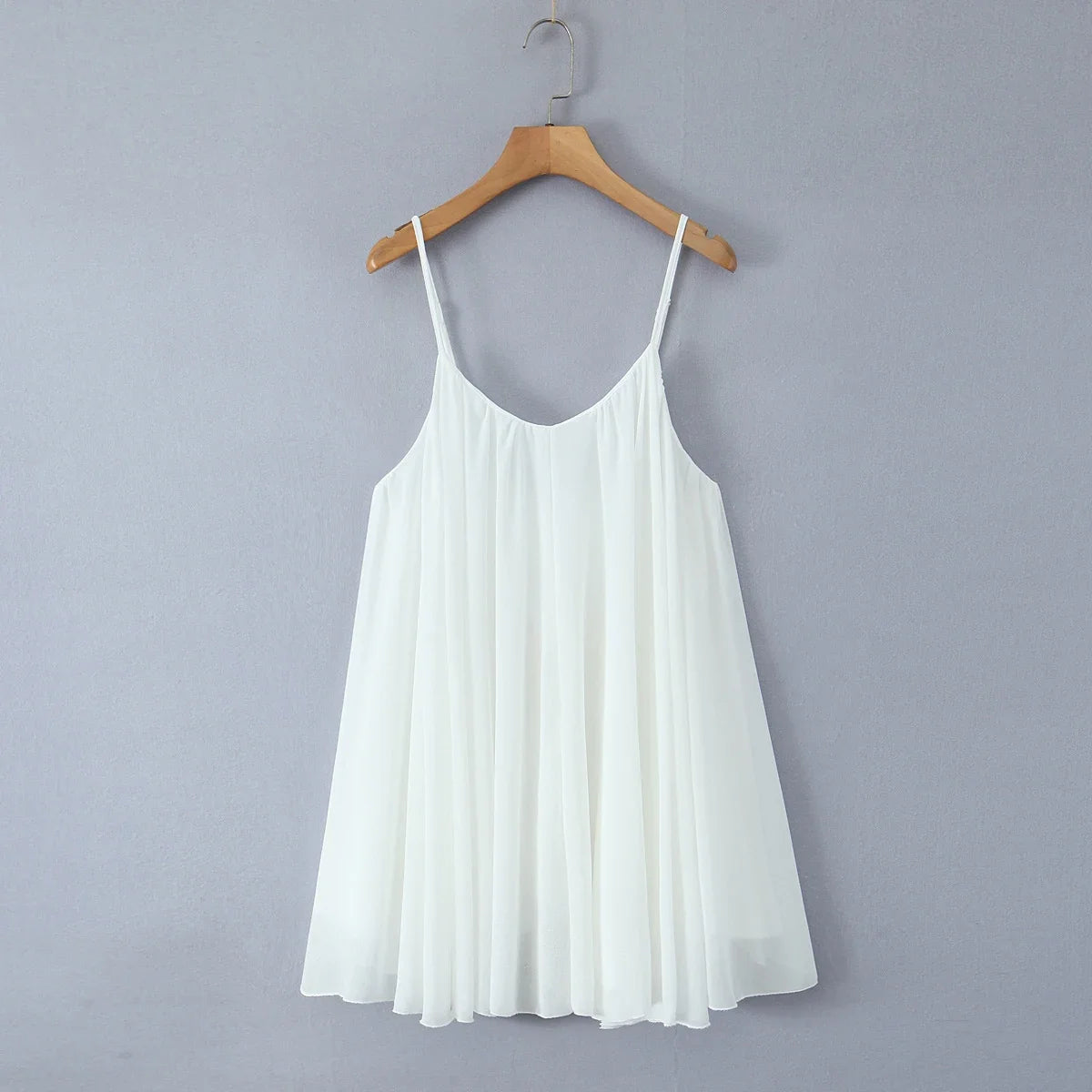 2025 Women White Big Backless Sling Dress O Neck Back Zipper Loose Swing Mini Short Dresses Holiday Robe