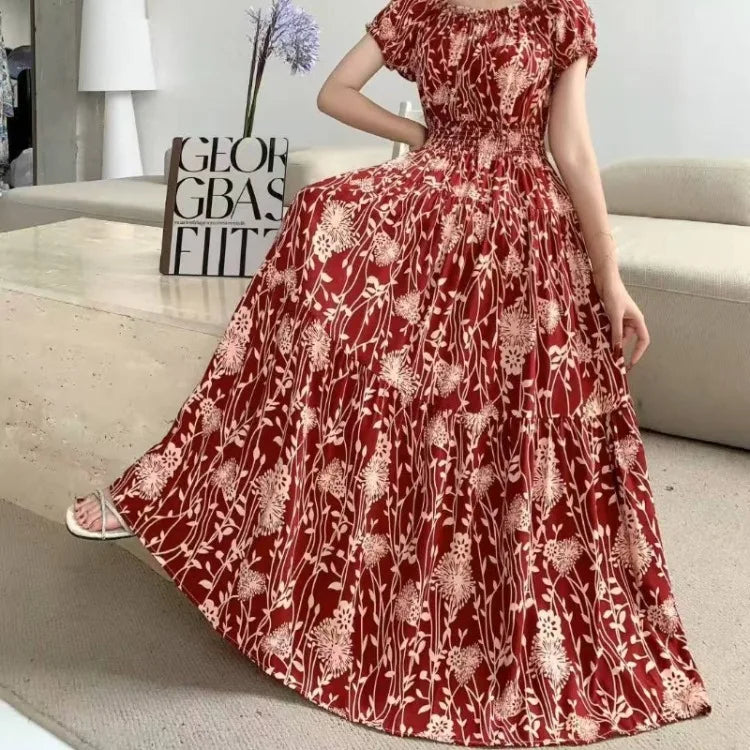 Vestidos Robe Maxi Long Dress Women Summer Indian Clothes Bohemian Cotton Linen Floral Short Sleeve Korean Style Casual
