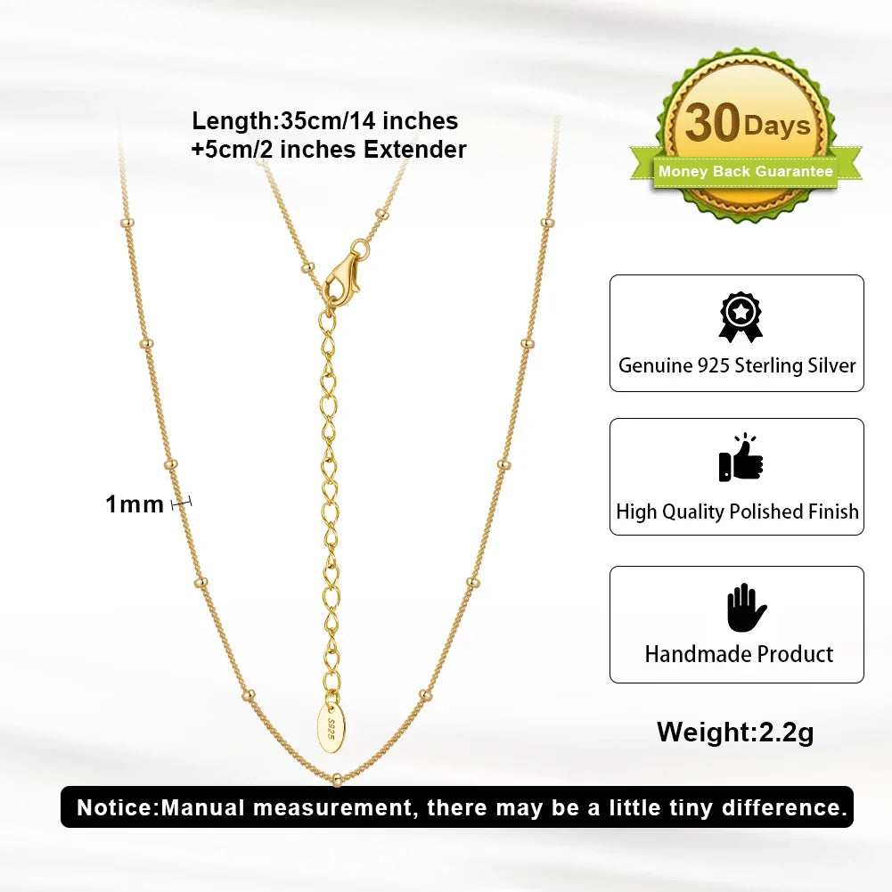 14K Gold Plated 925 Sterling Silver Bead Side Chain Necklace Dainty Trendy Women's Basic Neck Chain Jewelry SC65