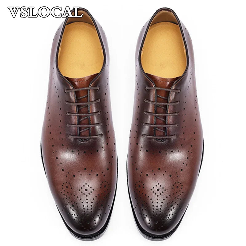 Luxury Men's Oxford Shoes Lace up Brogues Pointed Casual Mens Dress Shoes Coffee Wedding Business Leather Shoes For Men