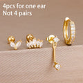 4PCS Stainless Steel Circle Huggie Hoop Earrings Set for Women Gold Color Unique Zircon Flower Stud Earring Piercing Jewelry