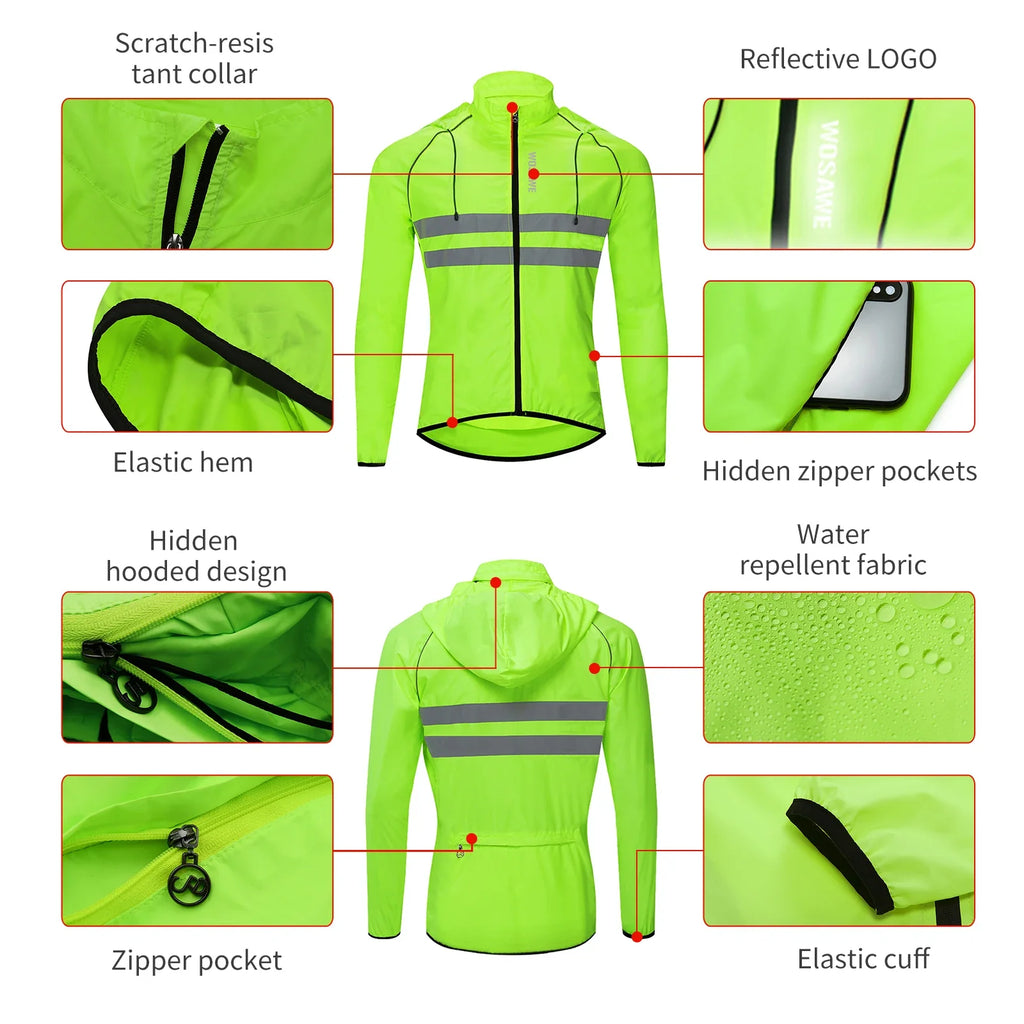 Ultralight Men's Cycling Windbreaker Reflective Jacket Windproof Water Resistant MTB Road Bicycle Long Jersey Wind Coat