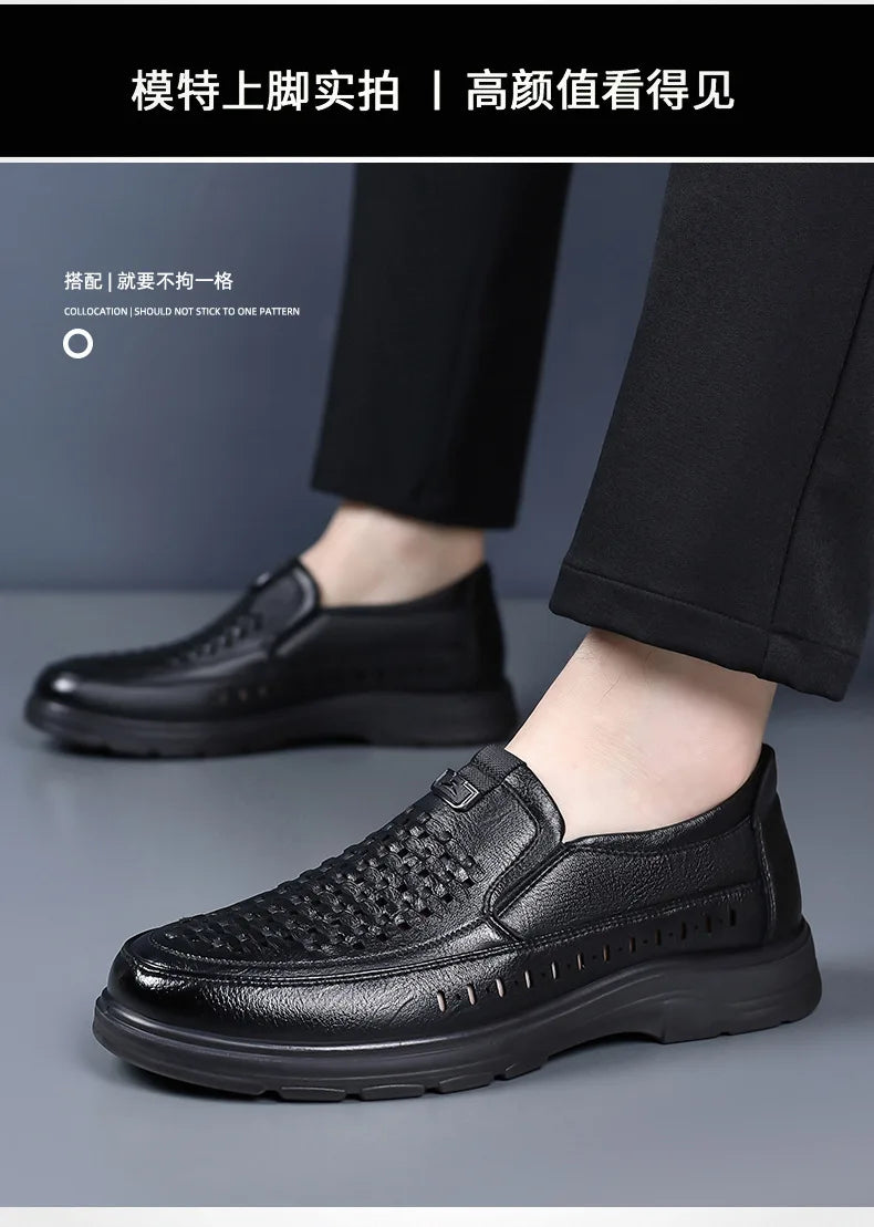 Summer New Designer Hallow Leather Shoes Man Breathable Soft Sole Business Casual Shoes Male Fashion Loafers Shoes for Man