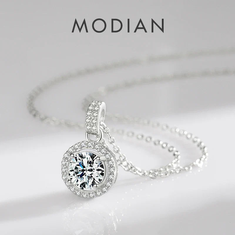 925 Sterling Silver Charm Round 1CT 5A Zirconia Pendant Necklace Classic Platinum Plated Jewelry For Women Wedding Gifts
