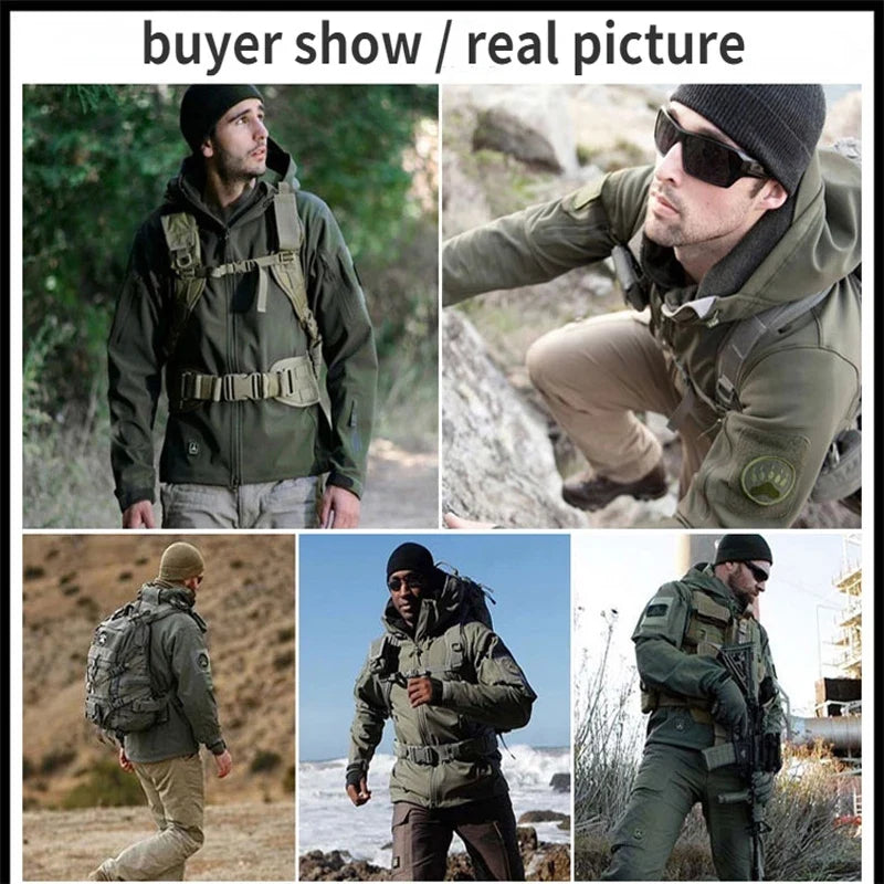 Men Military Tactical Winter Autumn Warm Sharkskin Fleece Hood Cargo Jackets Camping Hiking Climbing Hunting Outdoor Waterproof