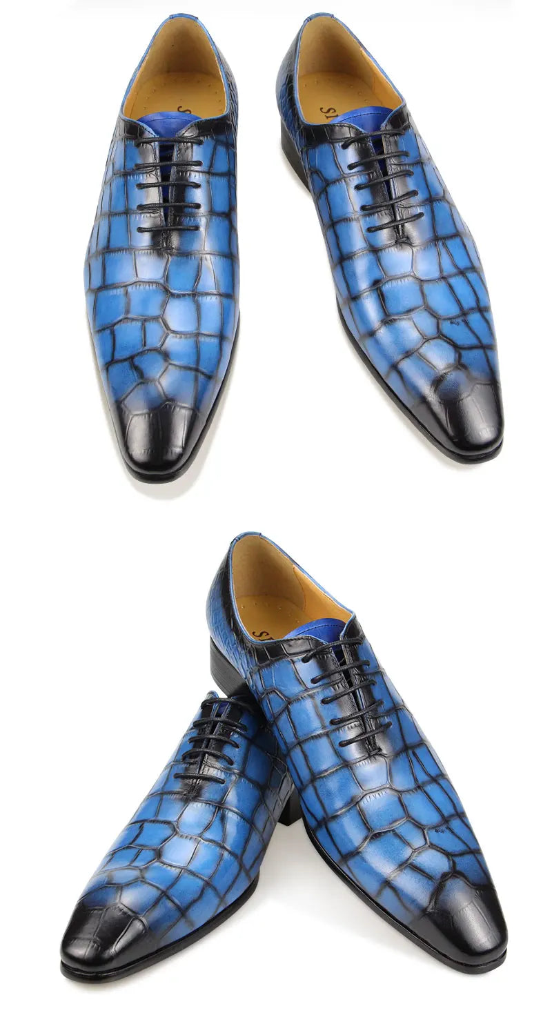 Fashion Crocodile Pattern Print Genuine Leather Shoes Summer Men Dress Wedding Shoes Casual Business Pointed Toe Leather Shoes