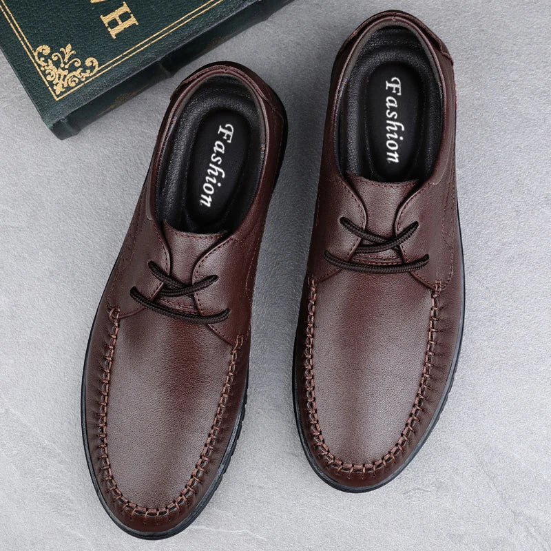 Italian Brand Men's Genuine Leather Casual Shoes Handmade Soles Loafers Lace Up Breathable That's Oxford Shoes for Summer