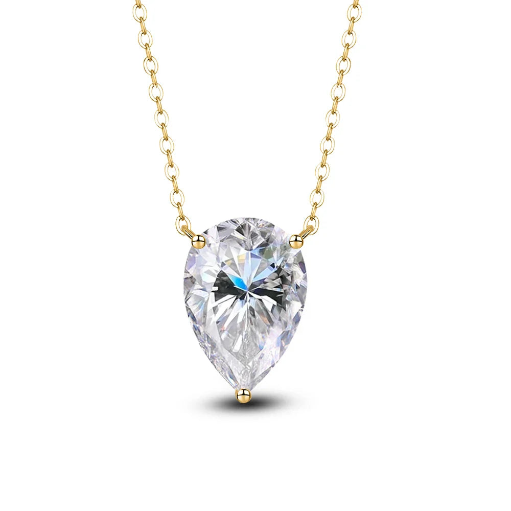 with Certificate 1/2/3/4carat Teardrop Moissanite Pendant Necklace S925 Silver Pear Cut Solitaire Diamond Neck Chain for Women