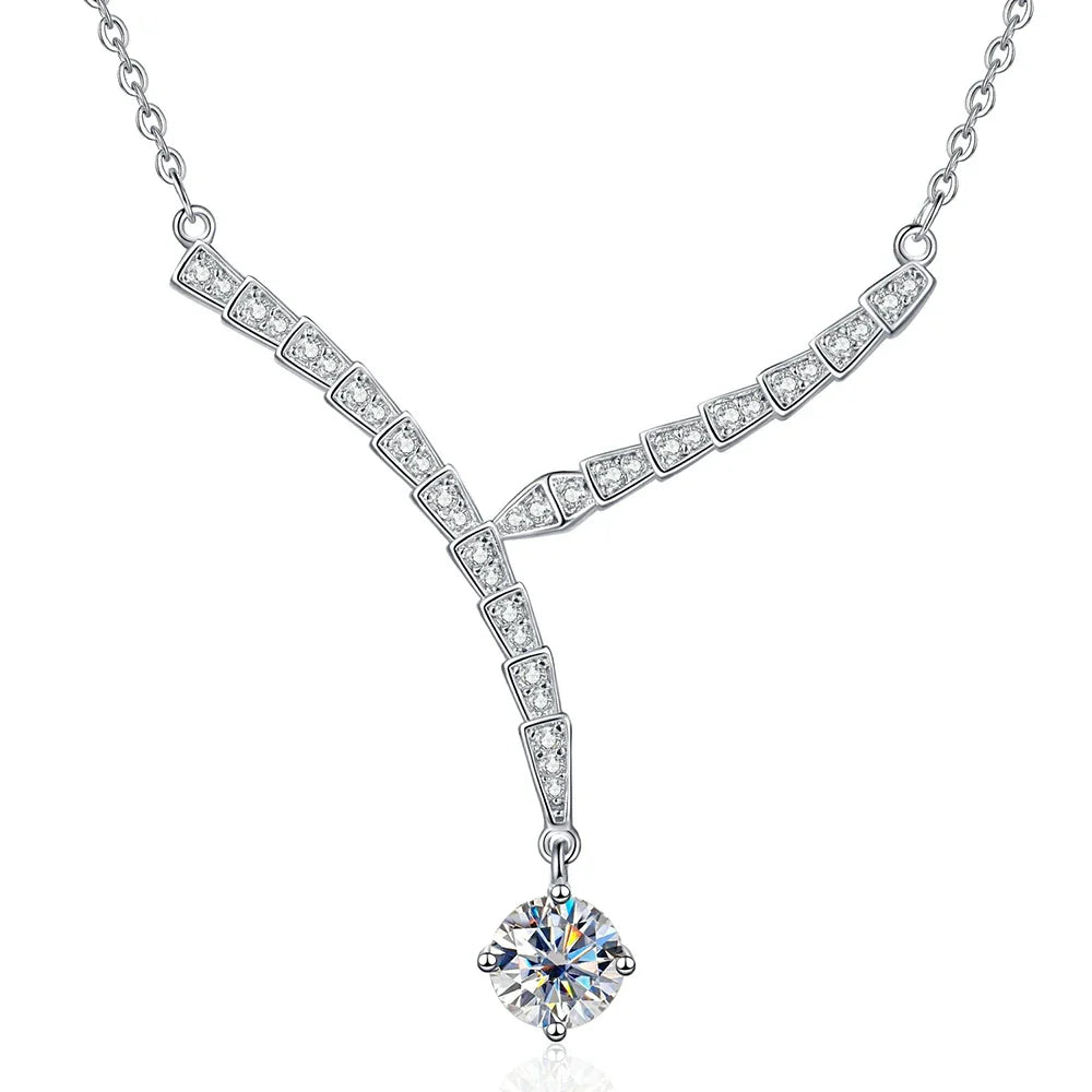 D VVS 1CT Moissanite Pendant Necklace for Women V-Shape Collarbone Neck Chain 925 Sterling Silver Lab Diamond Jewelry
