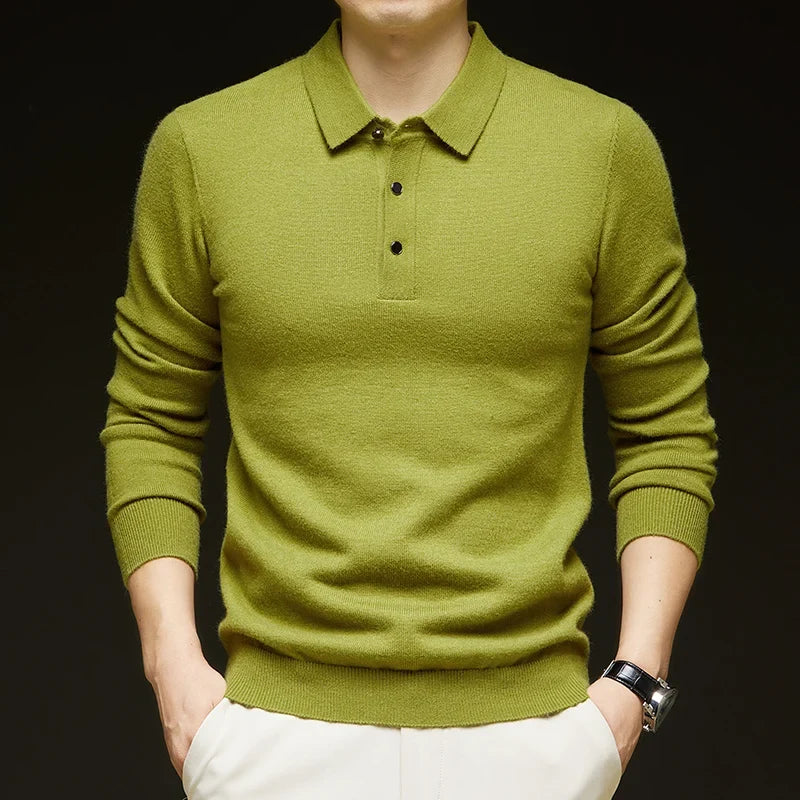 Fashion Autumn And Winter New Cashmere Sweater Men's High Quality Pullover Casual Loose POLO Knitted Bottom Shirt Jacket Shirt