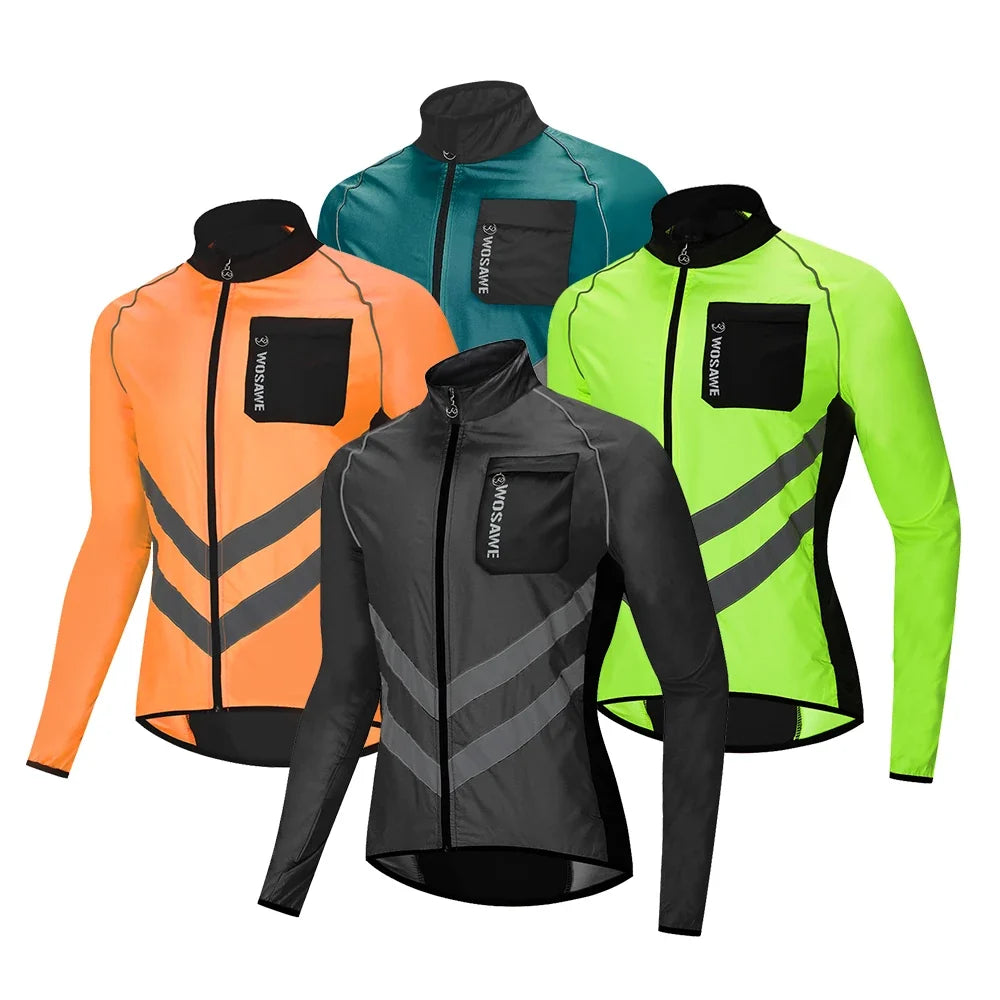 Men’s Cycling Windbreaker Jacket Waterproof Windproof Reflective Bike Coat Lightweight Outdoor Sports Apparel Portable