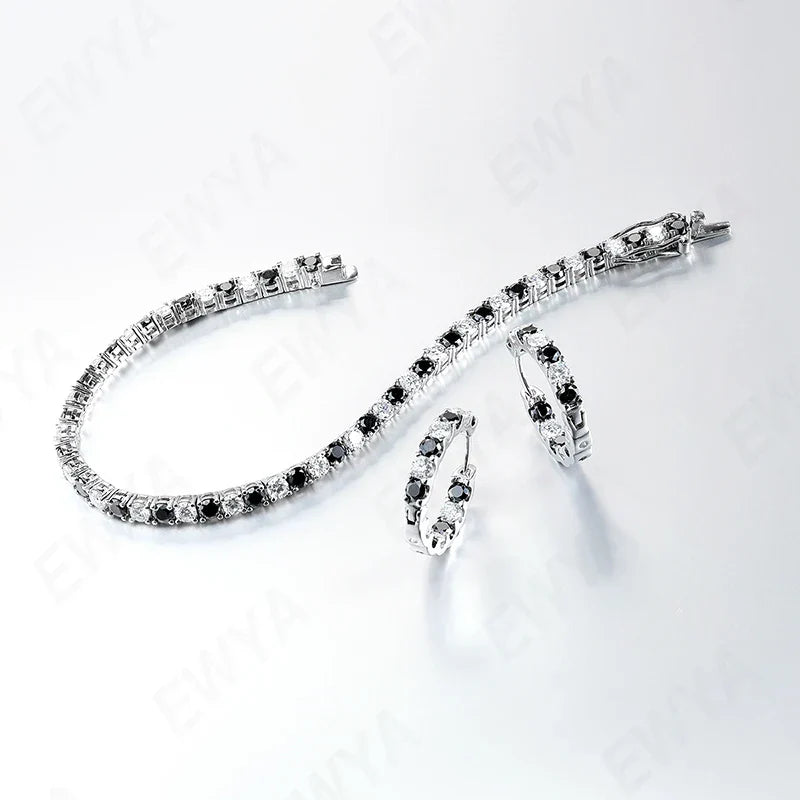 Sparkling 3/4/5/6.5MM Black White Full Moissanite Diamond Tennis Bracelet for Men Women Original S925 Silver Link Bracelets