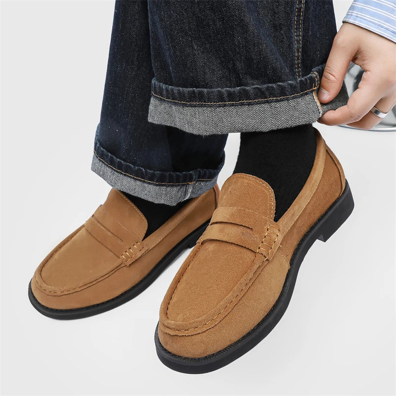 Handmade Mens Leather Loafers Non Slip Slip on Walking Flats Breathable Outdoor Casual Shoes for Man Work Office Driving Shoes