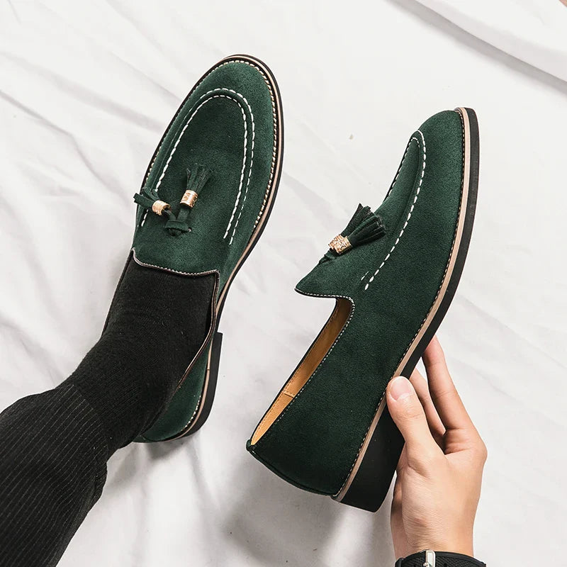 Korean Version Tassel Loafers Men Large Size 37-47 Green  Suede Leather Shoes For Men Fashion Flat Social Shoe Man Driving Shoes