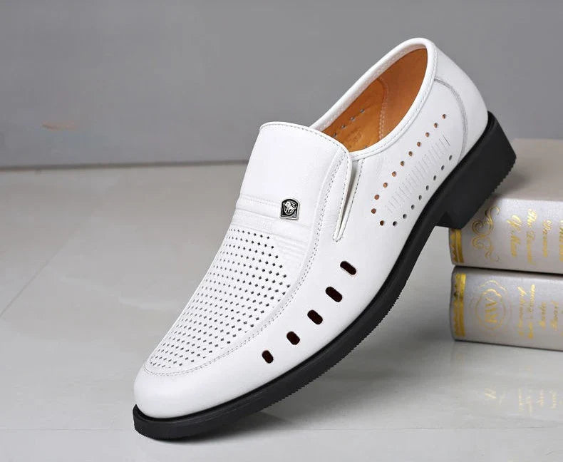 Hollow Breathable in Summer Round Toe Dress Shoes Man Soft Leather Casual Footwear 2025 Style Gentleman New Social Shoe for Men
