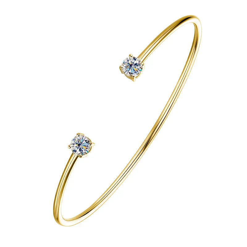2-Stone 5mm Moissanite Bangles 100%S925 Silver Plated 18K Gold Diamond Bracelet for Women Party Gift Jewelry GRA Certified
