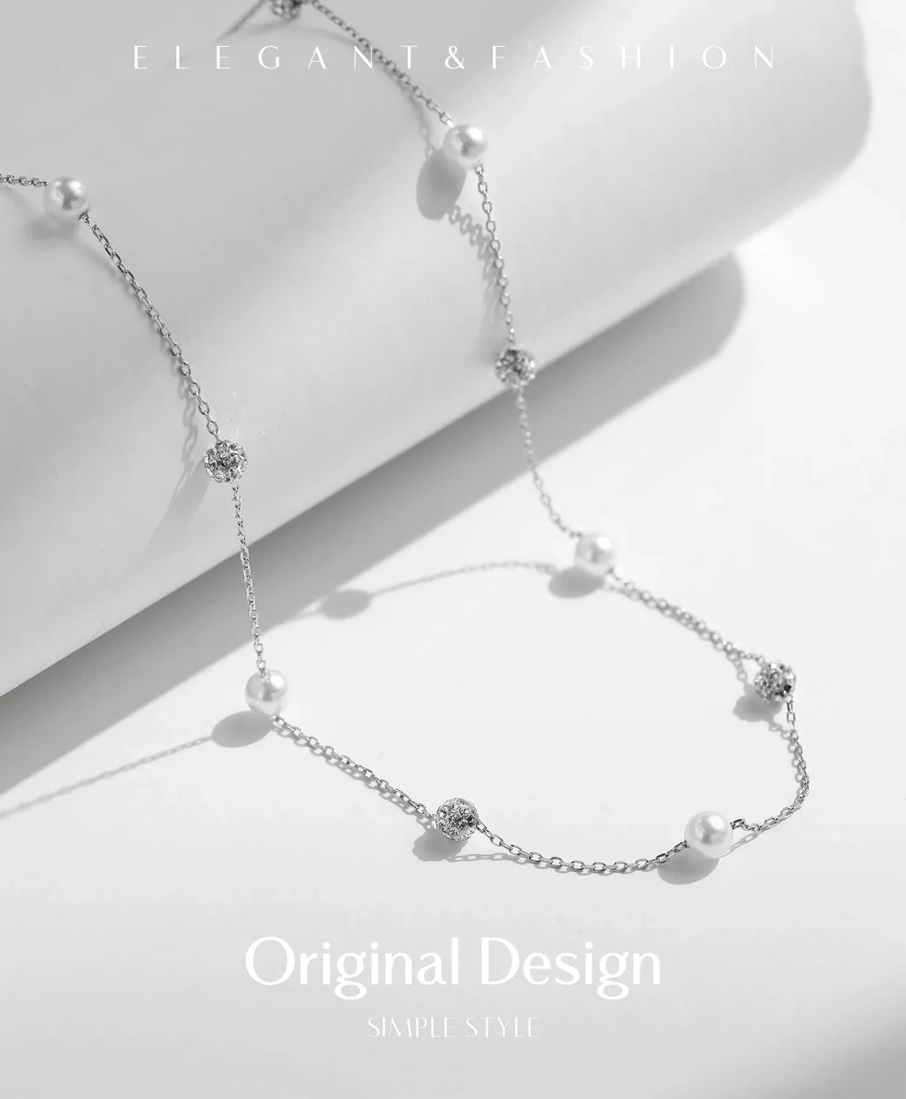 925 Sterling Silver Zircon Beads &Pearl Chain Necklaces Pendant For Women Fine Jewelry  Valentine’s Day Gifts