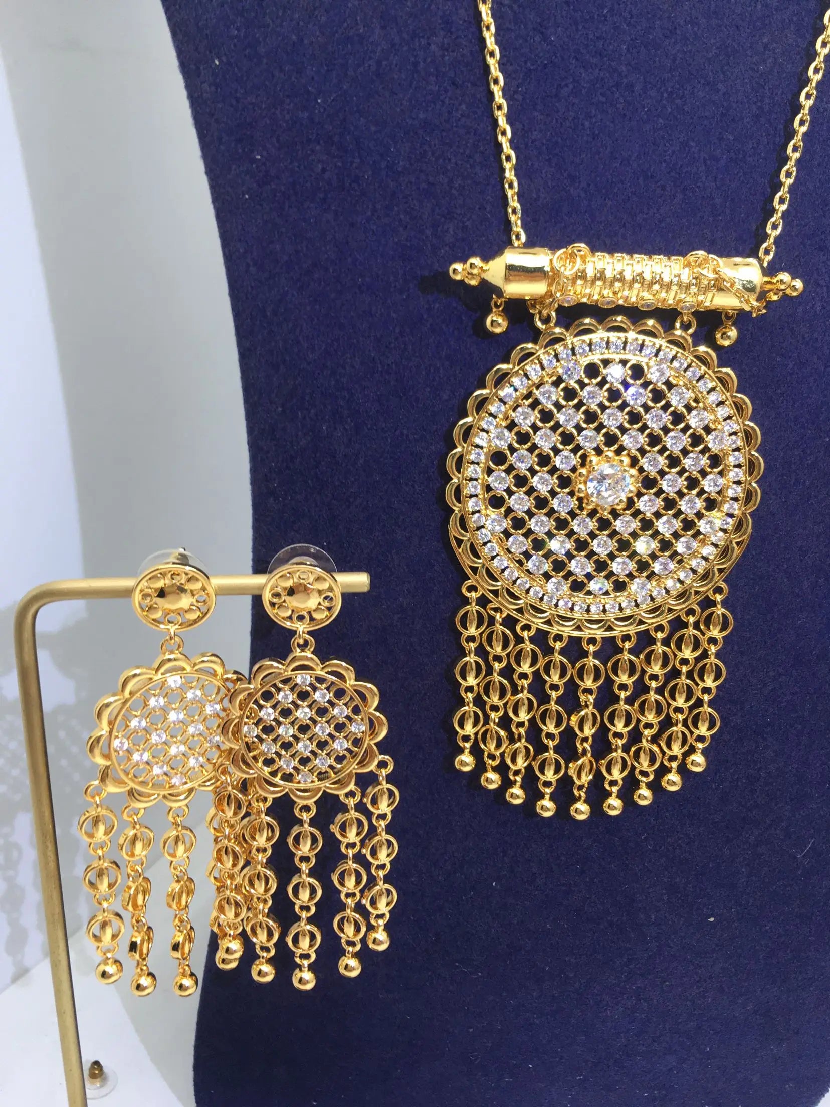 Trendy 2PCS Luxury Waterdrop Indian Jewelry Sets For Women Wedding Party Indian Dubai Bridal Necklace Bracelet Earrings