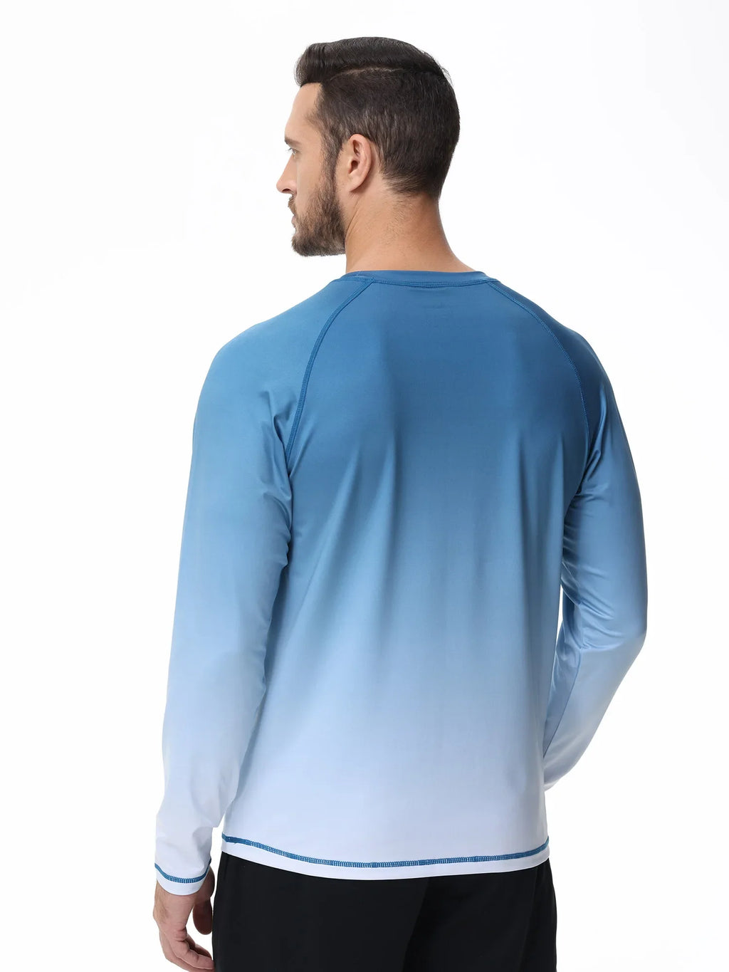 Summer Men's UPF 50+ Beach Swimming T-Shirt, Quick Dry Long Sleeve Fashion Gradient Rash Guard Tops for Sport Fishing Hiking