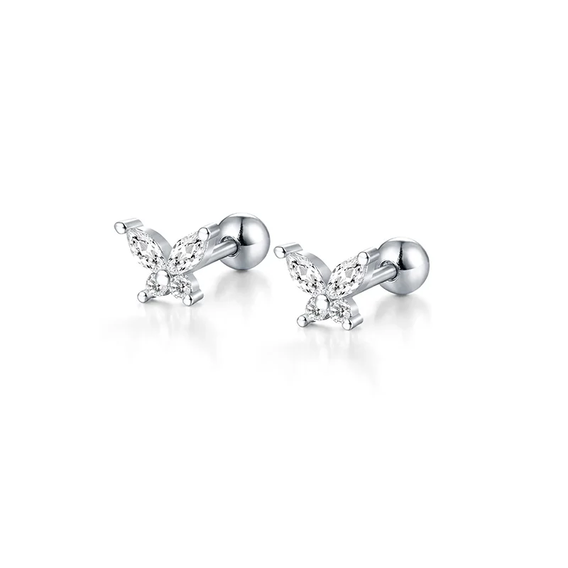 925 Sterling Silver Fashion Love Butterfly Romantic Star Crown Screw Stud Earrings for Women Ear Bone Piercing Jewelry