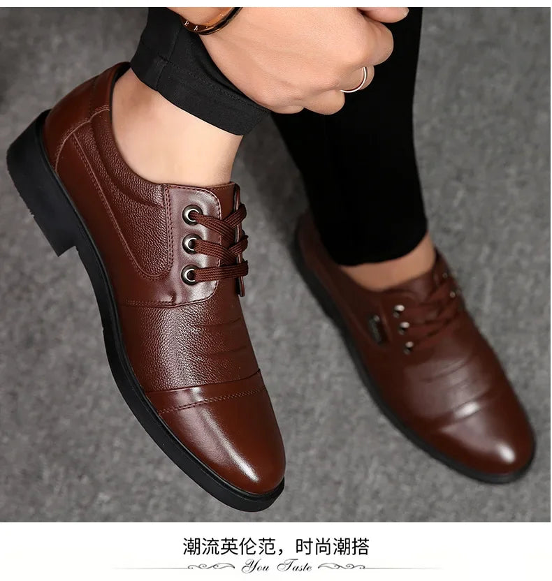 Men's Genuine Cow Leather Shoes Business Casual Shoes With Triple-Stitched Soles For Middle-Aged And Elderly Men 2025