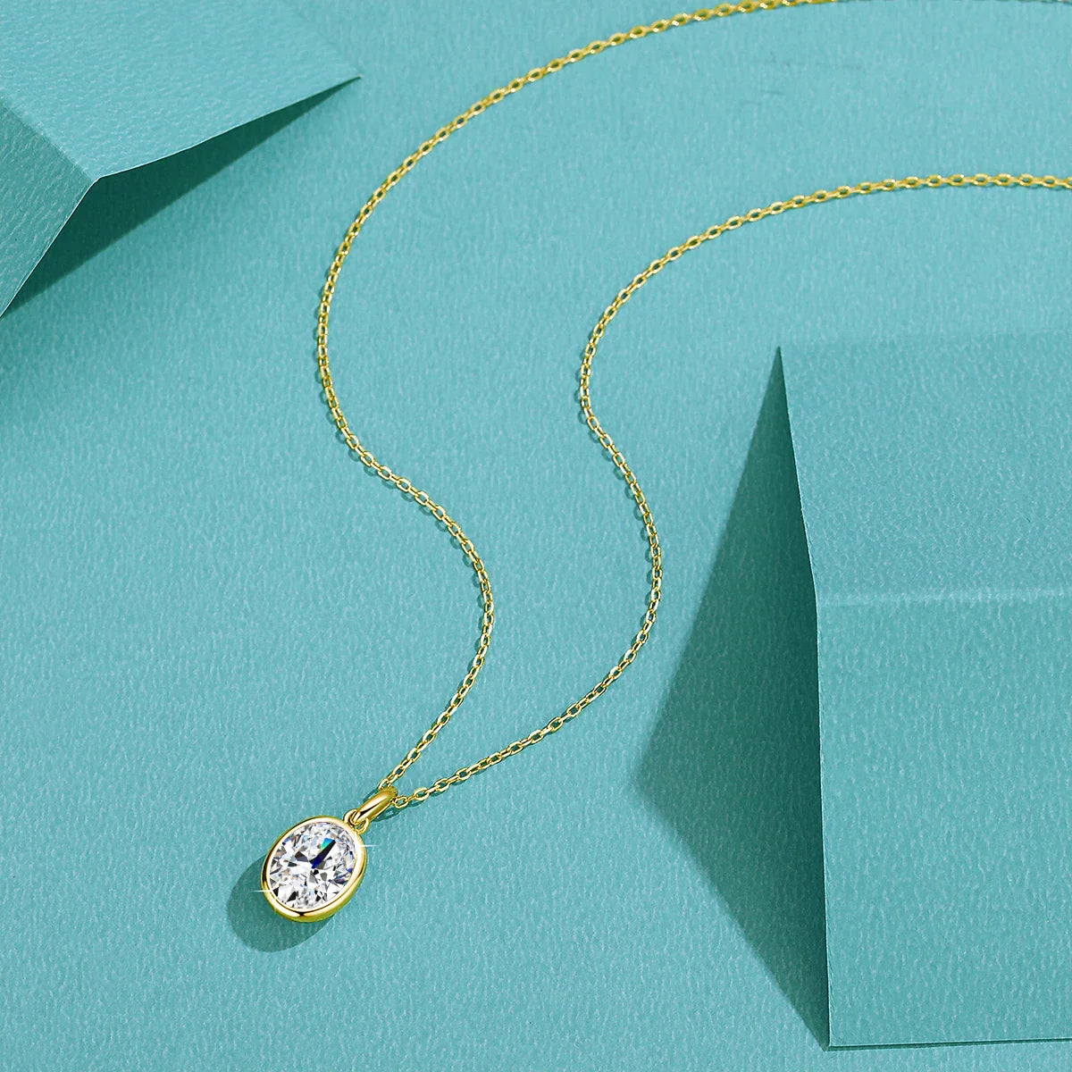 AU585 Gold 14K Oval Cut Moissanite Bezel Pendant Necklace for Women Wedding Party Fine Jewelry Valentine's Day Gift