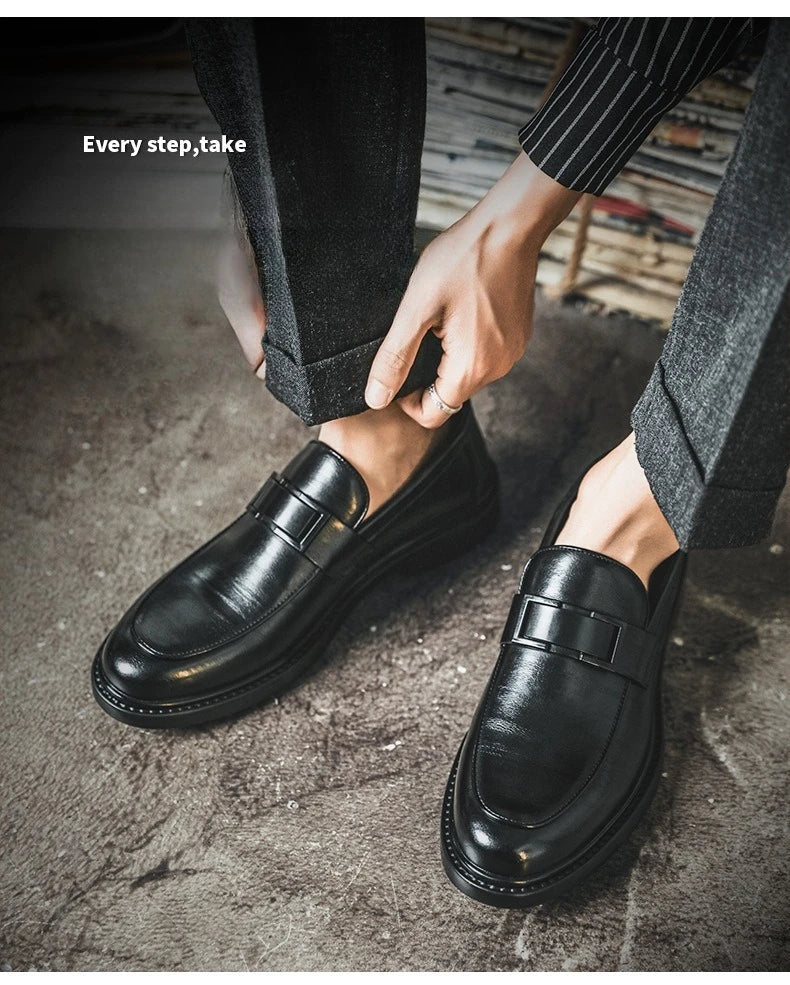 Spring Autumn New Black Dress Shoes for Men Business Designer Cow Leather Shoes Male Fashion British Style Casual Shoe Man