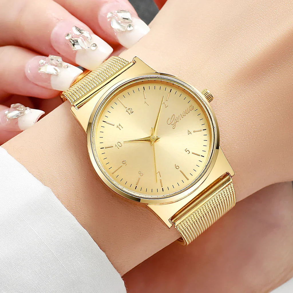 1PCs Women's Noble Temperament Watch Trend Simple Ladies' Luxury Mesh Strap Analog Quartz Watch The Best Choice For Girls' Gifts