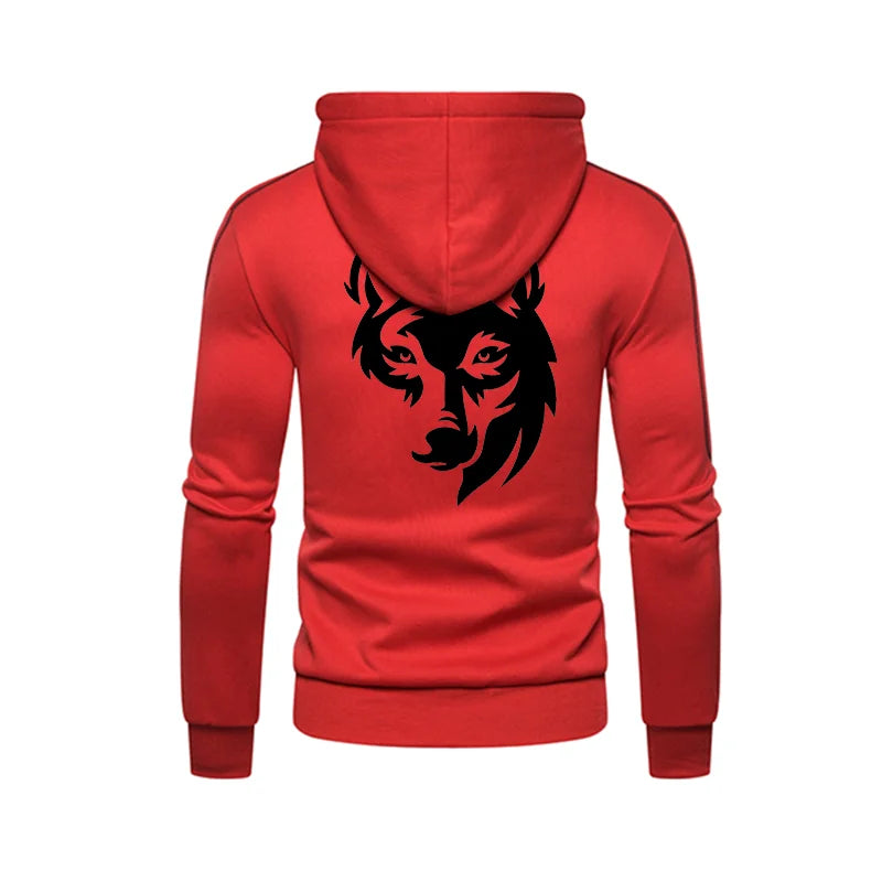Men's Sweatshirt Long Sleeve Jacket Hoodie Zipper Closure Jacket Men's Hoodie Funny Wolf Printed Fall and Winter Jacket